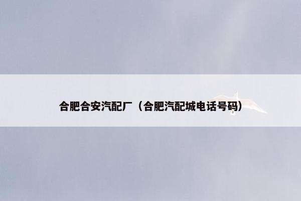 合肥合安汽配厂（合肥汽配城电话号码）