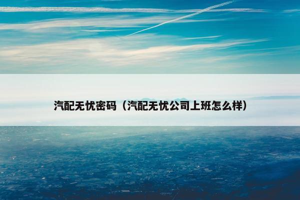 汽配无忧密码（汽配无忧公司上班怎么样）