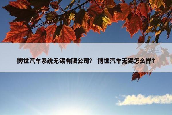 博世汽车系统无锡有限公司？ 博世汽车无锡怎么样？